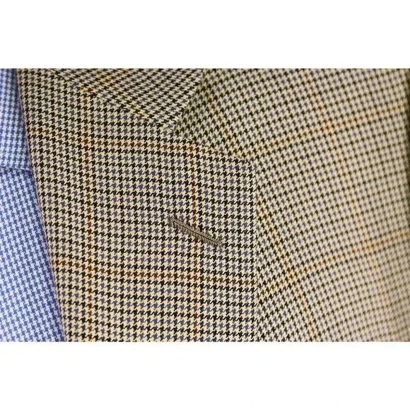 Hickey-Freeman Tan/Gray/Black Houndstooth Wool-Silk 2-Btn Sportcoat Blazer 44R - Picture 5 of 8